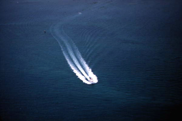 Aerial view of boat at the John Pennekamp Coral Reef State Park - Key Largo, Florida.