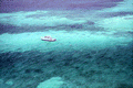 Aerial view showing boat at the John Pennekamp Coral Reef State Park - Key Largo, Florida.