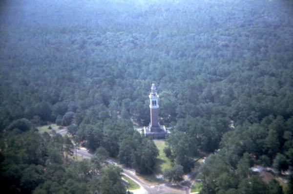 Aerial view of the carillon bell tower at the Stephen Foster State Memorial - White Springs, Florida.