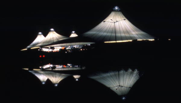 Nighttime view of tents at the Florida Festival in Orlando, Florida.