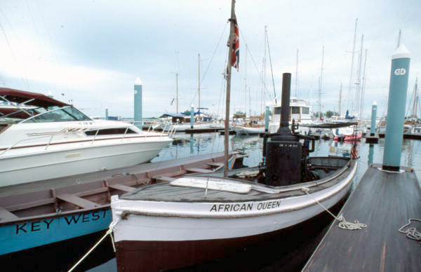"African Queen" steam launch tour boat docked behind the "Galleon Resort" - Key West, Florida.