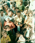 Cuban refugees on board boat during the Mariel Boatlift - Key West, Florida