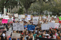 Close-up view showing student demonstrators with their signs during the Never Again Rally in Tallahassee.