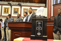 Florida State University quarterback Jameis Winston addressing the House of Representatives during "FSU Day" at the state Capitol in Tallahassee.