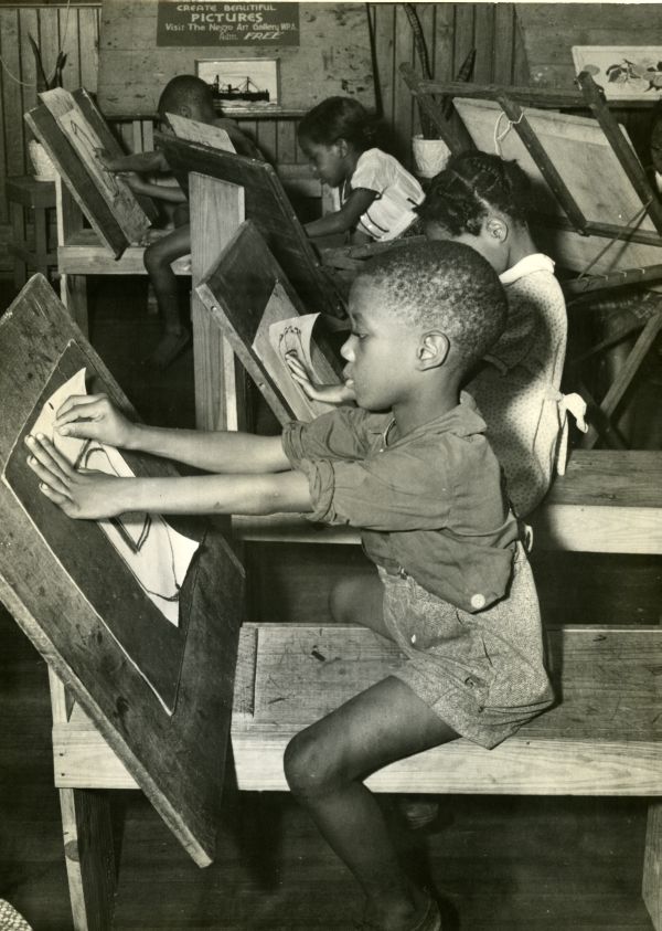 Children drawing at a WPA art center.