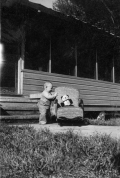 10-month-old Michael Pearce Stevens (later Pfeifer) with his toy stuffed bear.