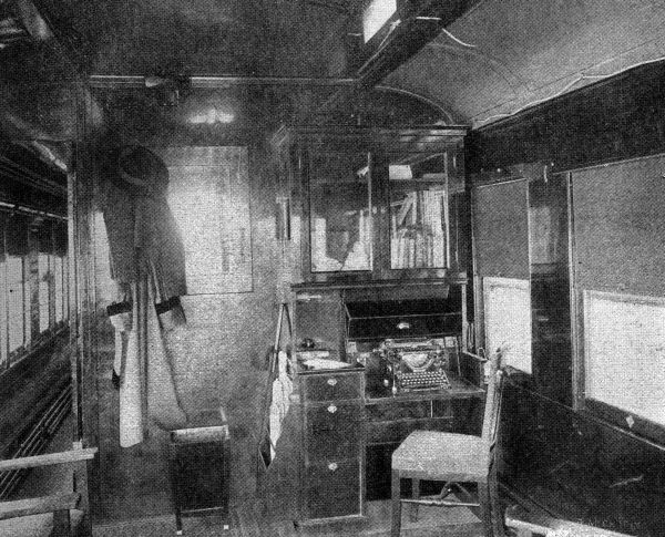 Interior view of car number one, which served as living quarters for Florida health train staff, 1916. Florida Health Notes, January 1916, page 415. State Library of Florida. 