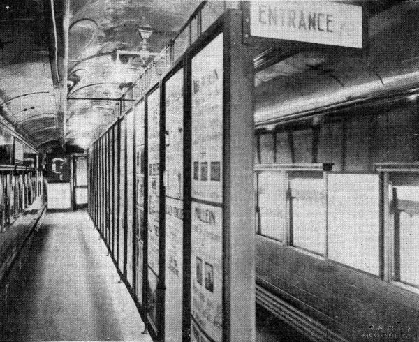 Interior view of the first exhibit car of the Florida health train, 1916. Florida Health Notes, January 1916, page 416, State Library of Florida.