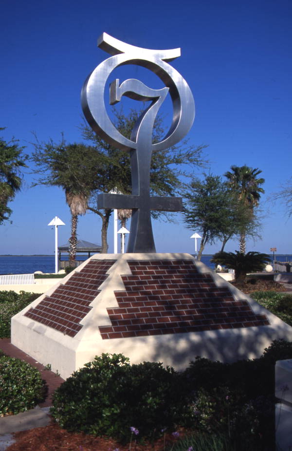 Commemorative sculpture for Project Mercury in Space View Park near the U.S. Space Walk of Fame Museum in Titusville, Florida.