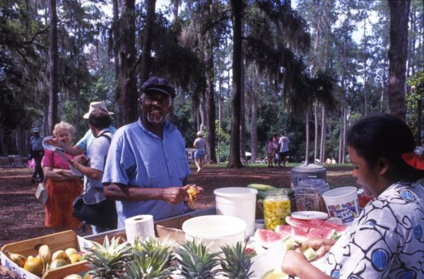 Street crier Tommy Walton at the 1995 Florida Folk Festival in White Springs.