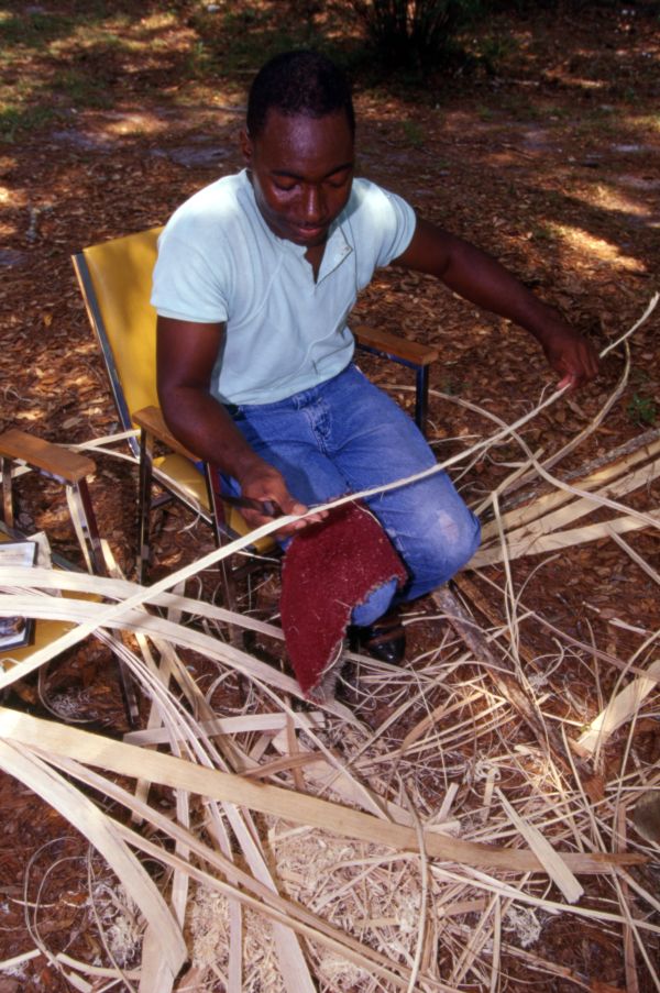 Alphonso Jennings, white oak basket maker from Lamont, at the 1995 Florida Folk Festival in White Springs.