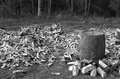 Empty containers that had contained turpentine are strewn around a barrel now filled with the substance.