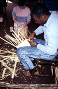 Alfonso Jennings demonstrating how to make a white oak basket during workshop - White Springs, Florida