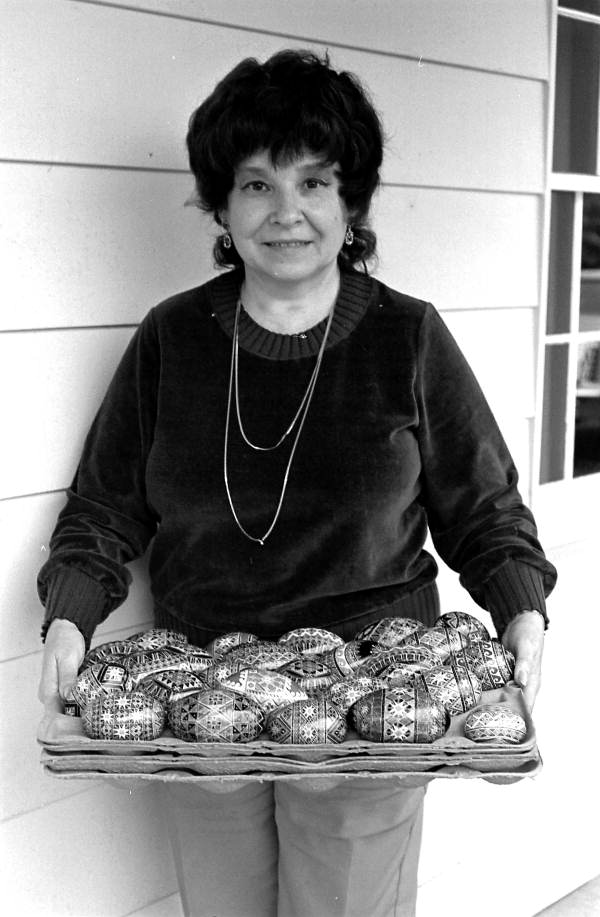 Lu Gurley holding pysanky, or Ukrainian Easter eggs, she made- White Springs, Florida