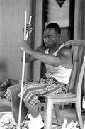 Alphonso Jennings working on a white oak basket - Lamont, Florida