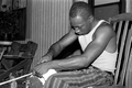 Alphonso Jennings working on a white oak basket - Lamont, Florida