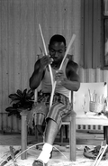 Alphonso Jennings splitting white oak into strips to make a basket - Lamont, Florida