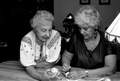 Ukrainian Easter egg decorator Ola Kryway (L) and apprentice Mary Martin decorating eggs - Titusville, Florida.