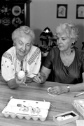 Ukrainian Easter egg decorator Ola Kryway (L) and apprentice Mary Martin decorating eggs - Titusville, Florida.