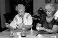 Ola Kryway (L) and apprentice Mary Martin decorating eggs using the Ukrainian pysanky technique - Titusville, Florida.