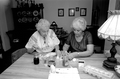 Ola Kryway (L) and apprentice Mary Martin decorating eggs using the Ukrainian pysanky technique - Titusville, Florida.