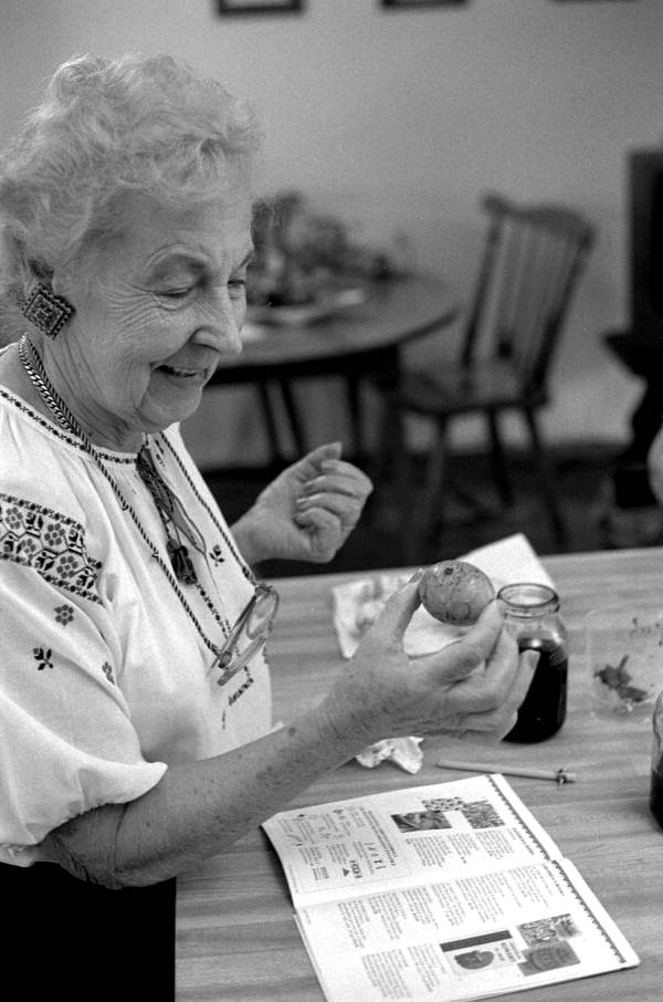 Ola Kryway decorating Easter eggs using the Ukrainian pysanky technique - Titusville, Florida.