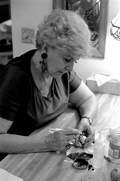 Mary Martin, apprentice to Ola Kryway, decorating eggs using the Ukrainian pysanky technique - Titusville, Florida.