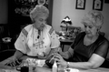 Ola Kryway (L) and apprentice Mary Martin decorating Easter eggs using the Ukrainian pysanky technique - Titusville, Florida.