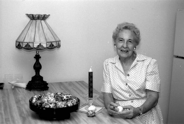 Ola Kryway with her pysanky Easter eggs - Titusville, Florida.