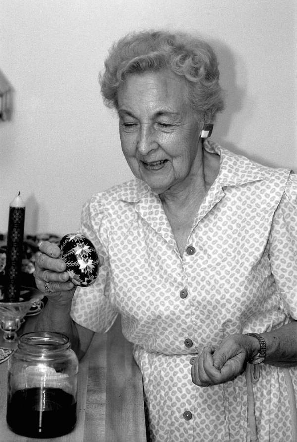 Ola Kryway decorating an Easter egg - Titusville, Florida.