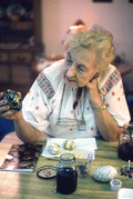 Ola Kryway holding an Easter egg decorated using the Ukrainian pysanky technique - Titusville, Florida.