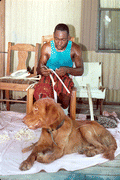 Alphonso Jennings making a white oak basket - Lamont, Florida