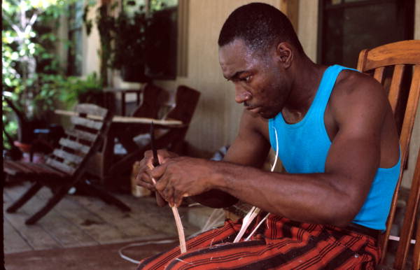 Alphonso Jennings working on a white oak basket - Lamont, Florida