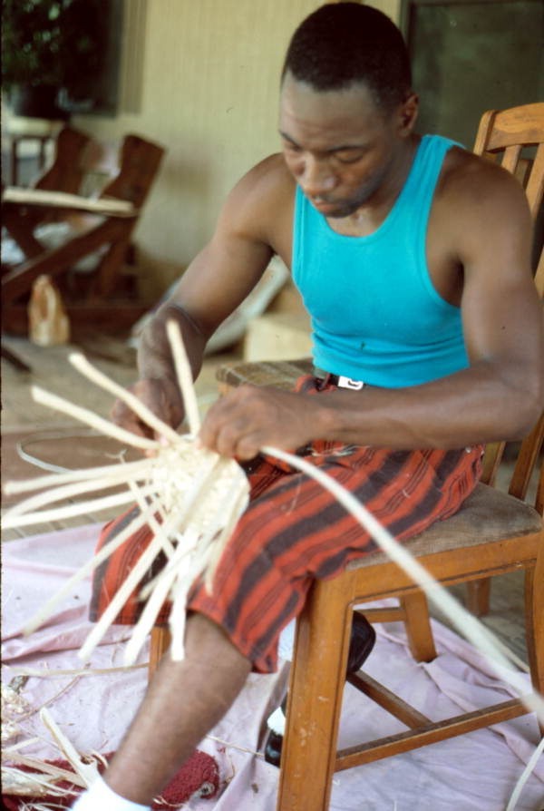Alphonso Jennings working on a white oak basket - Lamont, Florida