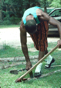 Alphonso Jennings splitting white oak to make a basket - Lamont, Florida