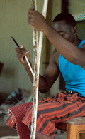 Alphonso Jennings preparing white oak to make a basket - Lamont, Florida