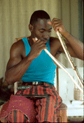 Alphonso Jennings preparing white oak to make a basket - Lamont, Florida