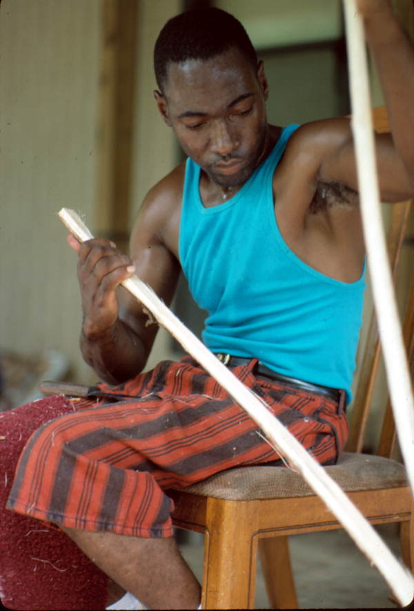Alphonso Jennings preparing white oak for basket making - Lamont, Florida