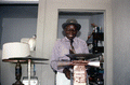 Musician Washboard Bill Cooke playing the washboard - West Palm Beach, Florida.