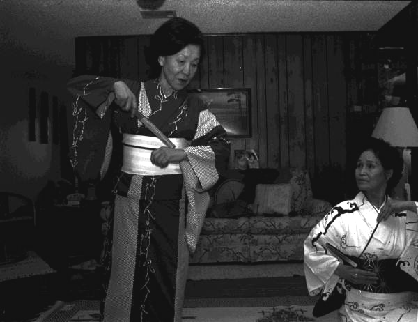 Kazuko Law, left, and her apprentice Ofuyu Forrest practicing traditional Japanese dance - Gulf Breeze, Florida.