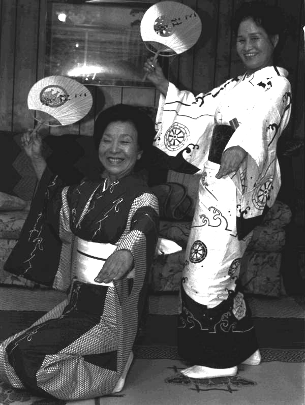 Kazuko Law, left, and her apprentice Ofuyu Forrest practicing traditional Japanese dance - Gulf Breeze, Florida.