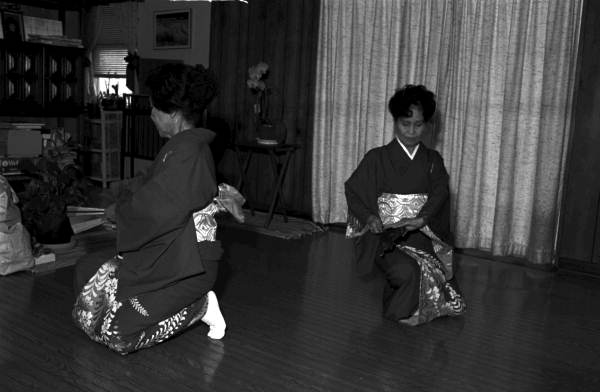 Kazuko Law, left, and her apprentice Ofuyu Forrest practicing traditional Japanese dance - Gulf Breeze, Florida.