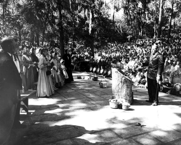 Reenactment of a brush arbor church service at the Florida Folk Festival in White Springs (circa 1960s).