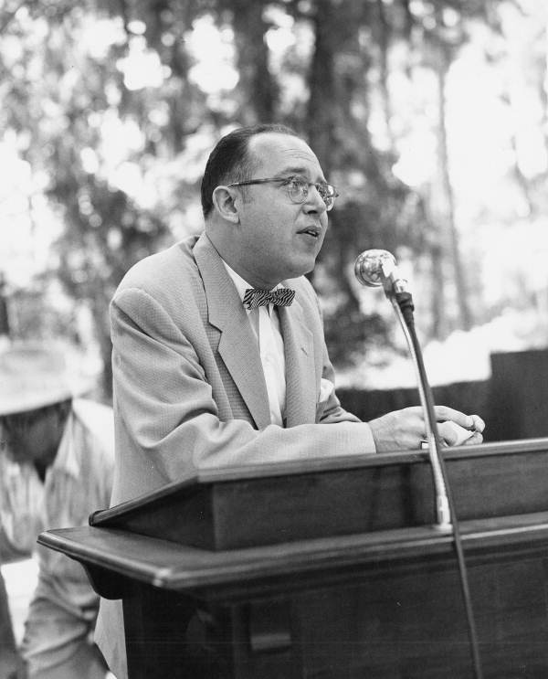 Florida State University professor J. Russell Reaver speaking at the 1954 Florida Folk Festival - White Springs, Florida