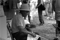 Basket maker Lucreaty Clark splitting white oak strips at the 1984 Florida Folk Festival - White Springs, Florida