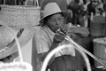 Basket maker Lucreaty Clark splitting white oak strips at the 1984 Florida Folk Festival - White Springs, Florida