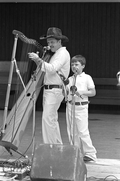 Jesus Rodriguez playing Venezuelan harp at the 1987 Florida Folk Festival - White Springs, Florida