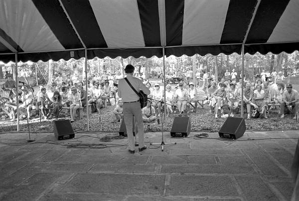 Gamble Rogers performing on the old marble stage at the 1987 Florida Folk Festival - White Springs, Florida