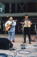 Norteno accordion player Tomas Granado, right, and his apprentice Abraham Arrazola performing at the 1992 Florida Folk Festival - White Springs, Florida.