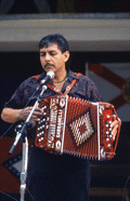 Norteno accordion player Tomas Granado performing at the 1992 Florida Folk Festival - White Springs, Florida.